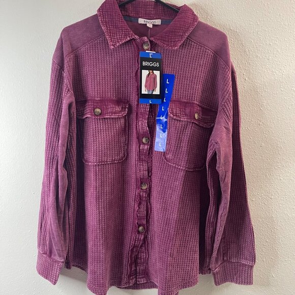 Briggs NWT Women's Relaxed Fit Button Long Sleeve Waffle Shirt Dark Pink - Picture 15 of 16